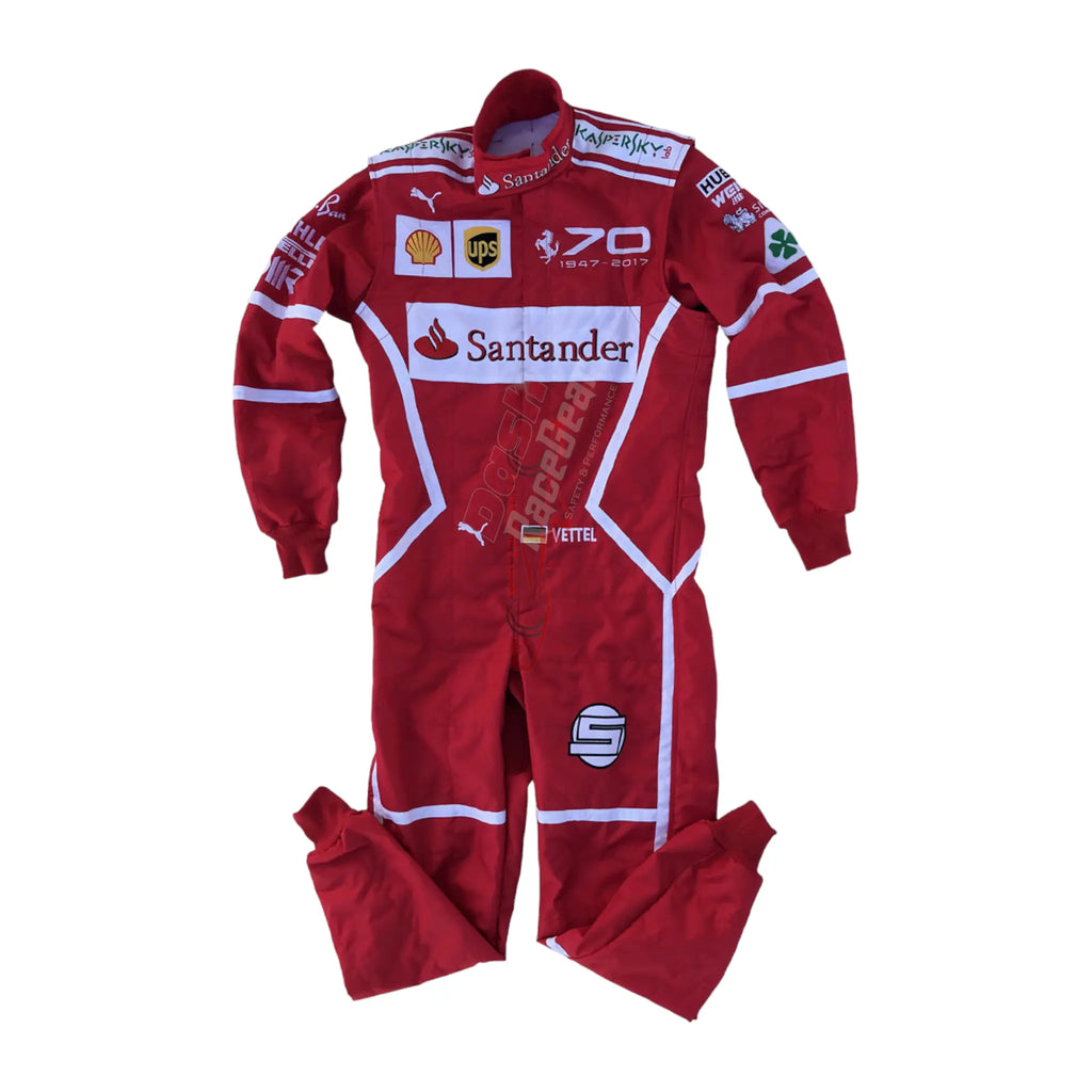 2017 Sebastian Vettel Ferrari 70th Anniversary F1 Embroidered Racing Suit -Monza GP